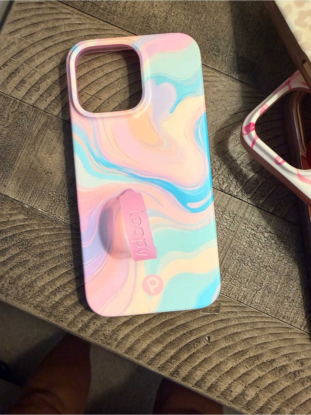 Loopy Case Pastel Swirl Silicone Phone Case with Pink Loop